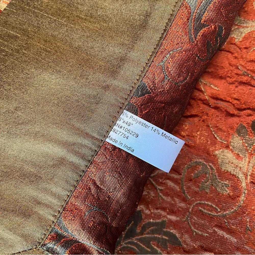 Reversible 48” Square Embroidered Metallic Organza Tapestry Overlay Tablecloth